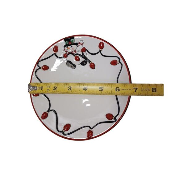 Fitz and Floyd Cheers Snowman Snack Plate w Candy Cane Knife Spreader Christmas - Picture 6 of 9